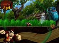 Donkey Kong using the Sound Wave Attack to stun a Sleep Pig Poppo in Donkey Kong Jungle Beat.