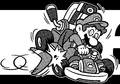 2D artwork of Mario's kart hit by a boomerang (Gate 3)