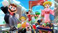Mario (Hakama), Peach (Kimono), Peach (Vacation), Luigi (Painter), and Pauline tricking in Tokyo Blur T
