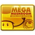 A Mega Mushroom Super-Sized Clothing gold badge from Mario Kart Tour