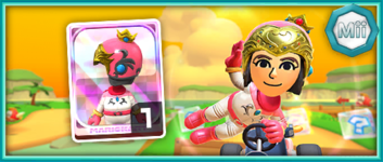 The Peach Mii Racing Suit from the Mii Racing Suit Shop in the Mii Tour in Mario Kart Tour
