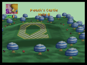 The eighth hole of Peach's Castle from Mario Golf (Nintendo 64)