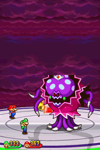 Mario, Baby Mario, Luigi and Baby Luigi battling the Elder Princess Shroob's second form.