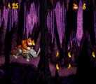 Find the Exit! After obtaining the letter N, the Kongs must continue to a nearby wall and break it open with a barrel or Rambi. The opening leads into the first Bonus Level, where the Kongs and Rambi can collect several bananas and a Life Balloon toward the exit.