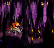 The first bonus room in Jungle Hijinxs from Donkey Kong Country