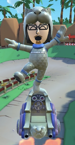 The Roaring Racer Mii Racing Suit performing a trick.