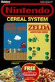 Nintendo Cereal System was a breakfast cereal produced by Ralston Cereals in 1988. It promoted two of the most popular games at the time: Super Mario Bros. and The Legend of Zelda. Super Mario Bros. Action Series side had fruity-flavored Marios, Mushrooms, Goombas, Koopa Troopas, and Bowsers.