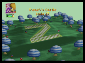 The seventeenth hole of Peach's Castle from Mario Golf (Nintendo 64)