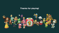 "Thanks for playing!" written in a white font in Super Mario Party.