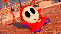 A close-up of Shy Guy from Mario Tennis Aces
