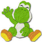 2D artwork of Yoshi sitting from Yoshi's Crafted World