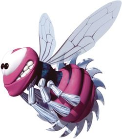 Artwork of a red Buzz (which appears magenta in artwork) in Donkey Kong Country 3: Dixie Kong's Double Trouble!