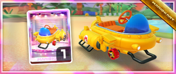 The Yellow Sub Scooter from the Spotlight Shop in the Sunshine Tour in Mario Kart Tour