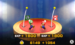 Screenshot of the battle results screen in Mario & Luigi: Superstar Saga + Bowser's Minions