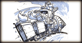 Concept artwork of the Mole Train, Mole Miner Max, and two Mole Miners.