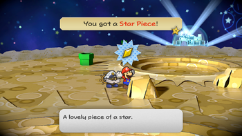 Mario getting the Star Piece on the moon in the remake of the Paper Mario: The Thousand-Year Door for the Nintendo Switch.