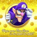 New Year's Day card featuring Waluigi (from Mario Party: Star Rush)
