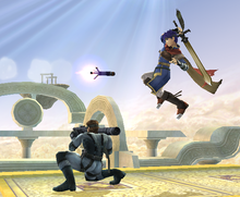 Solid Snake using a Remote-Controlled Missile at Ike in Super Smash Bros. Brawl