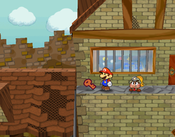 Mario near the House Key in Rogueport of Paper Mario: The Thousand-Year Door.