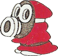 Artwork of "Snifit - Red" from the Super Mario Bros. 2 manual (pg. 23).