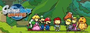 Maxwell with Mario and Zelda characters in Scribblenauts Unlimited