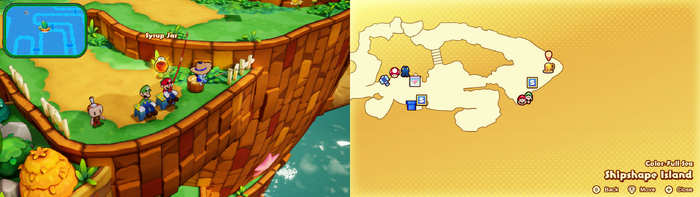 Mario fishing out a Syrup Jar on Shipshape Island of Mario & Luigi: Brothership.