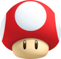 The mushroom!: Lets Mario get bigger and break Brick Blocks.In Mario Kart, It lets you get faster and take shortcuts.
