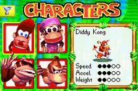 The character select screen for Team Kong in Diddy Kong Pilot 2003