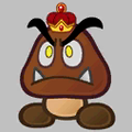Megasparkle Goomba, as he appears in the game's credits. His Royal Sticker appears to be colored differently than the final release, and appears to be missing its shading.