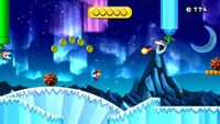 Screenshot of Mario in Prickly Goomba's Coinless Run, a Coin Collection Challenge Mode level in New Super Mario Bros. U.