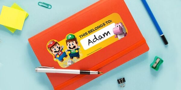 Banner for a set of printable LEGO Super Mario name labels