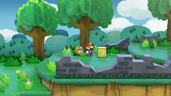 First block in the Path to Shhwonk Fortress in the remake of Paper Mario: The Thousand-Year Door for the Nintendo Switch.