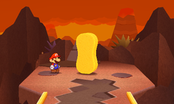 Mario near the Car Sponge Thing in Rugged Road of Paper Mario: Sticker Star.