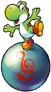 Artwork of Yoshi standing on a ball in Yoshi Topsy-Turvy