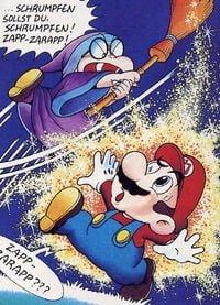 Kamek putting a spell on Mario