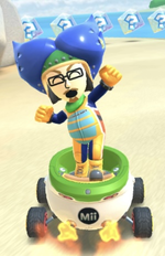 The Ludwig Mii Racing Suit performing a trick.