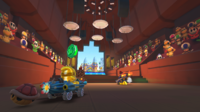 Shy Guy (Gold), Dry Bowser and Pauline (Rose) driving inside the Sydney Opera in Sydney Sprint