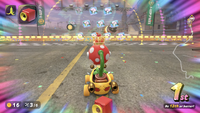 A shrunken Bomber Bill seen in Mario Kart World
