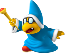 Super Mario Galaxy promotional artwork: A Magikoopa or Kamek holding his wand (reused for Mario Party DS as his artwork)