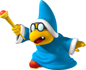 Super Mario Galaxy promotional artwork: A Magikoopa or Kamek holding his wand (reused for Mario Party DS as his artwork)