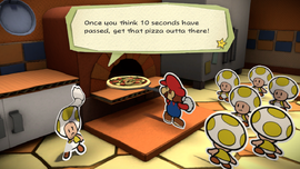 Mario cooking the Mamma Mia Pizza from Paper Mario: Color Splash