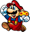 Artwork of Mario with a Super Mushroom in Super Mario Bros.