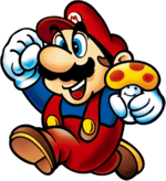 Artwork of Mario with a Super Mushroom in Super Mario Bros.
