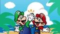 Mario and Luigi on a beach