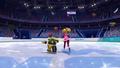 Back view of Peach and Bowser Jr. competing in figure skating.