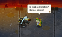 Morton offering the Charred Spicy Drumstick to Bowser Jr. in Mario & Luigi: Bowser's Inside Story + Bowser Jr.'s Journey.
