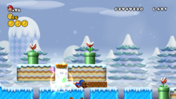 Penguin Mario, in World 3-1 of New Super Mario Bros. Wii.