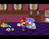 Flurrie kissing Mario in her house.