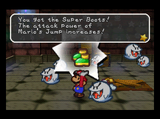 Mario obtaining the Super Boots