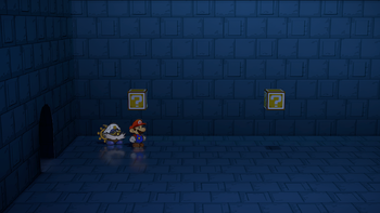 Seventh block in the Palace of Shadow in the remake of Paper Mario: The Thousand-Year Door for the Nintendo Switch.